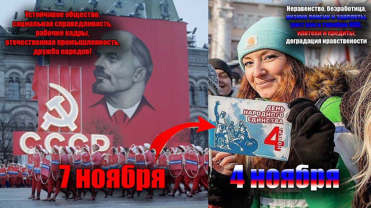 Что праздновали 7 ноября в СССР - помните ли вы? А что сегодня мы отмечаем 4 ноября и кто-нибудь реально заметил этот праздник на улице?