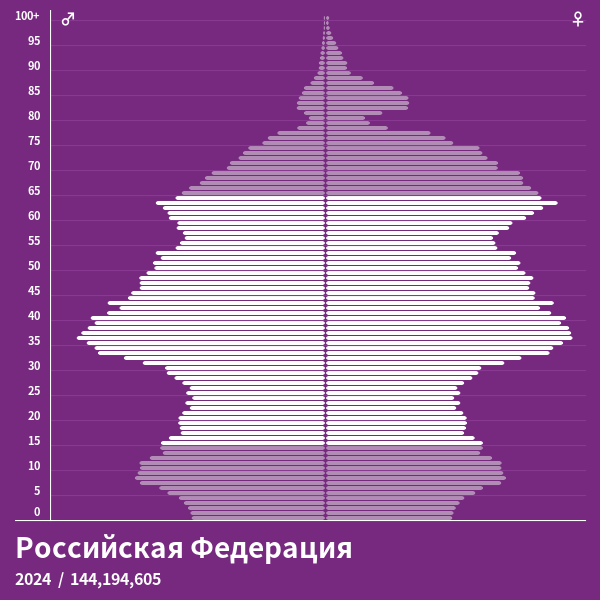 Возрастная пирамида России в 2024 году