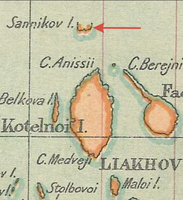 "Земля Санникова" (Sannikov land) была отмечена на Стэнфордской карте мира ещё в 1922 году