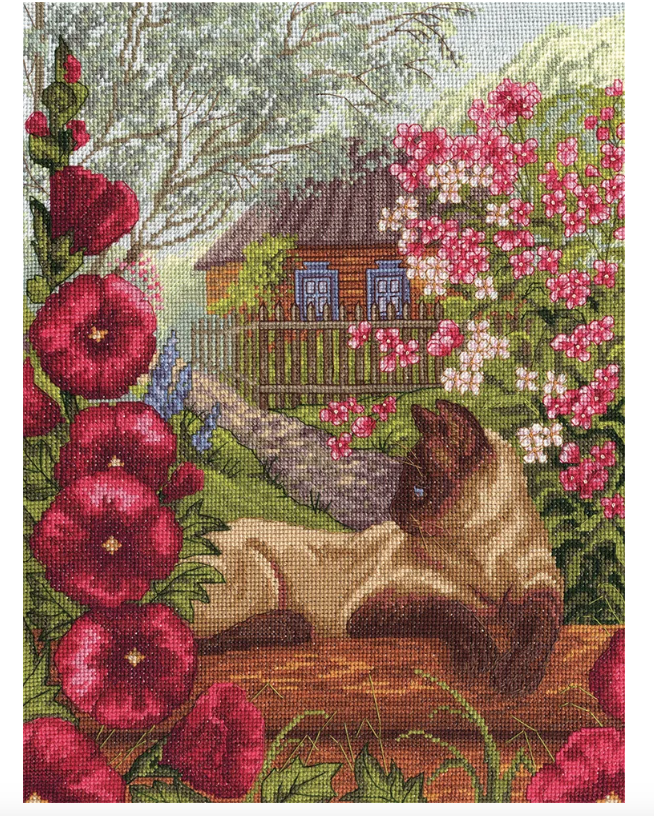 Набор для вышивания PANNA J-1103 "Отдых под мальвой" 24х32 см. канва "Gamma" 16 каунт, нитки мулине "Gamma