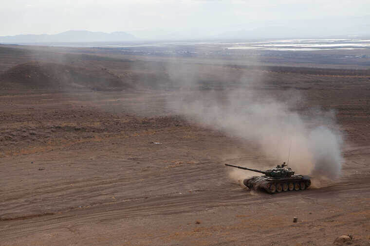    YEREVAN, ARMENIA - Oct 17, 2018: Units of Armenian Army during military exercises in Armenia Leningrad