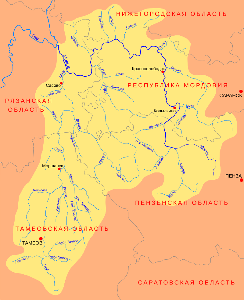 Сафронов А.В. Схема бассейна реки Мокша (из открытых источников).