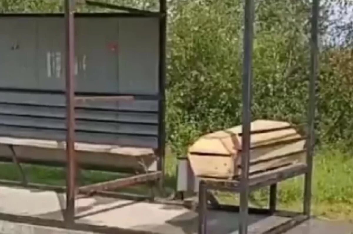    В Омской области на автобусной остановке обнаружили брошенный гроб