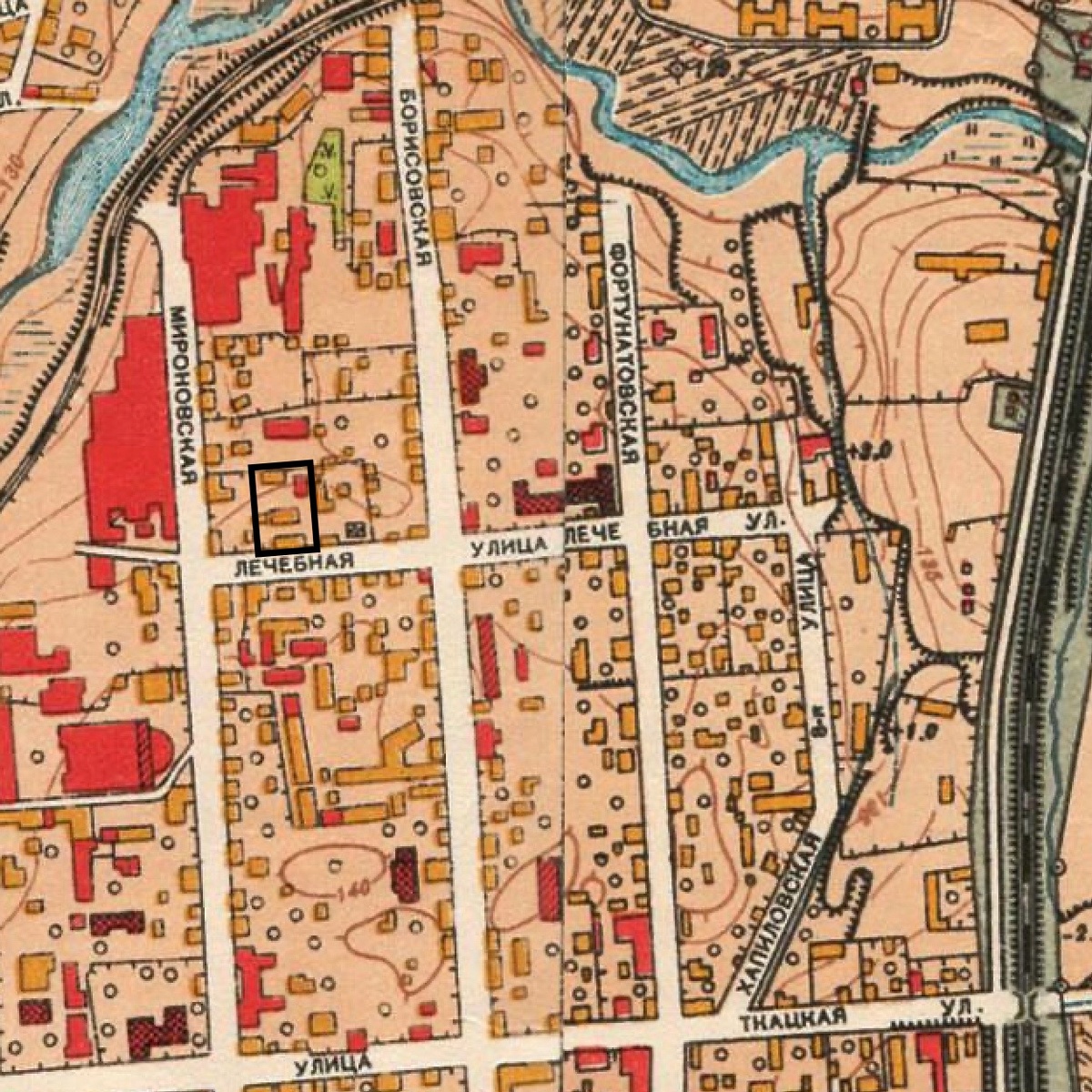 Лечебная улица на Плане Москвы 1952 г. Черным выделено бывшее владение Г.С. Семенова. 