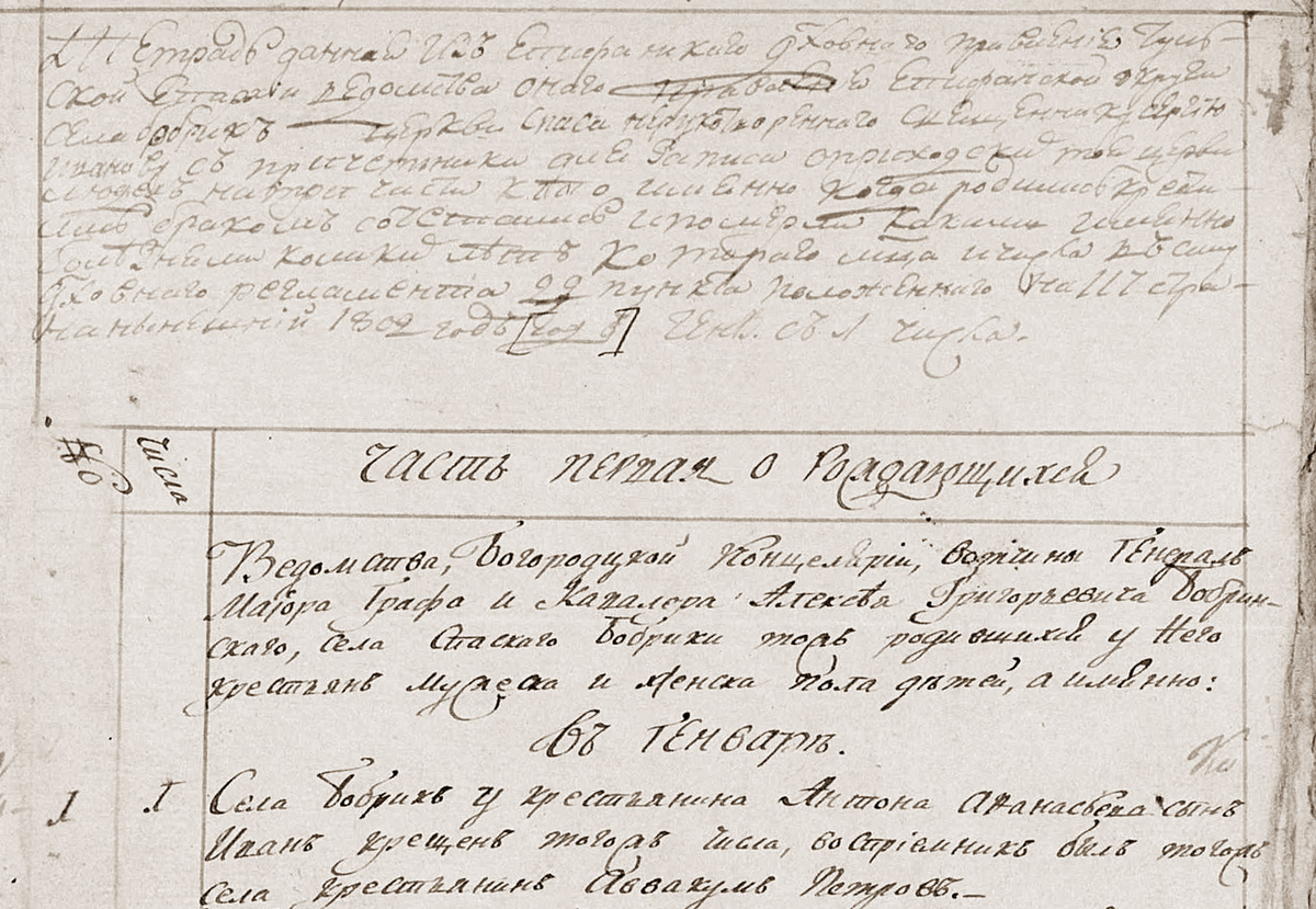 1802 год. Метрическая книга. Село Бобрики.