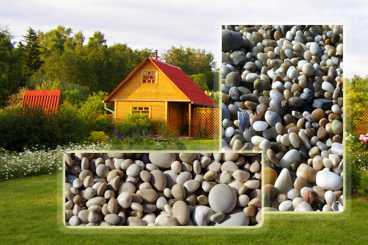 Галька в оформлении дачного участка – натуральный декор, который органично вписывается в ландшафтный дизайн