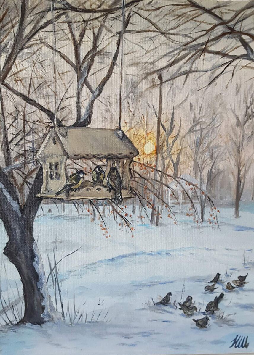 "В зимнем парке", Н. Швецова, масло/холст, 20*30см