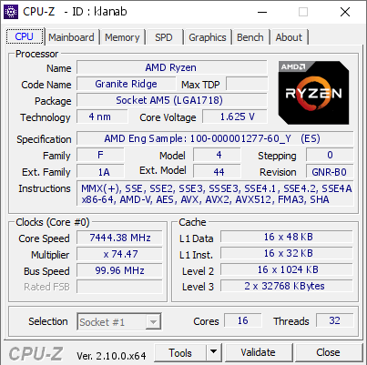    AMD Ryzen 9 9950X — 7444,38 МГц