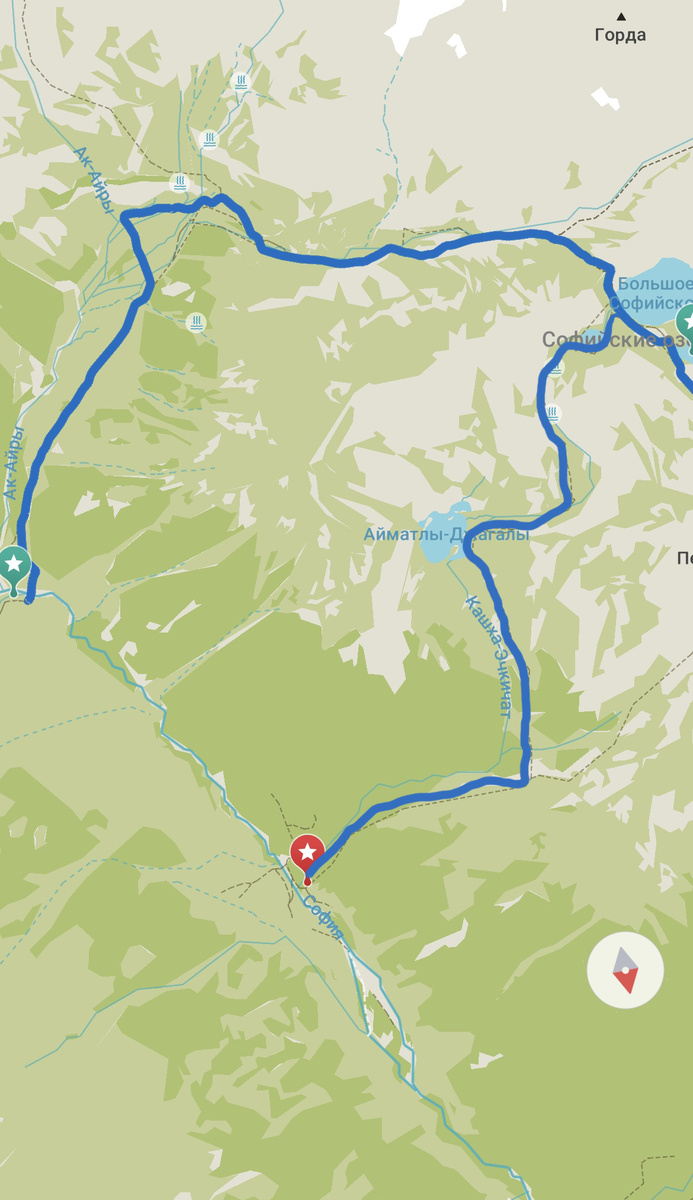 зеленая- точка старта, красная точка финиша