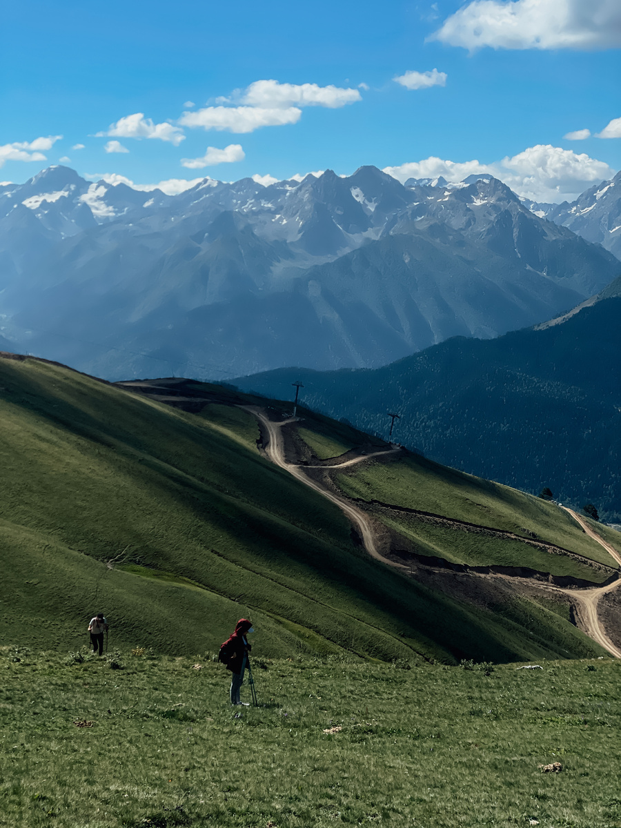 маршрут по траве, на заднем плане видно дорогу