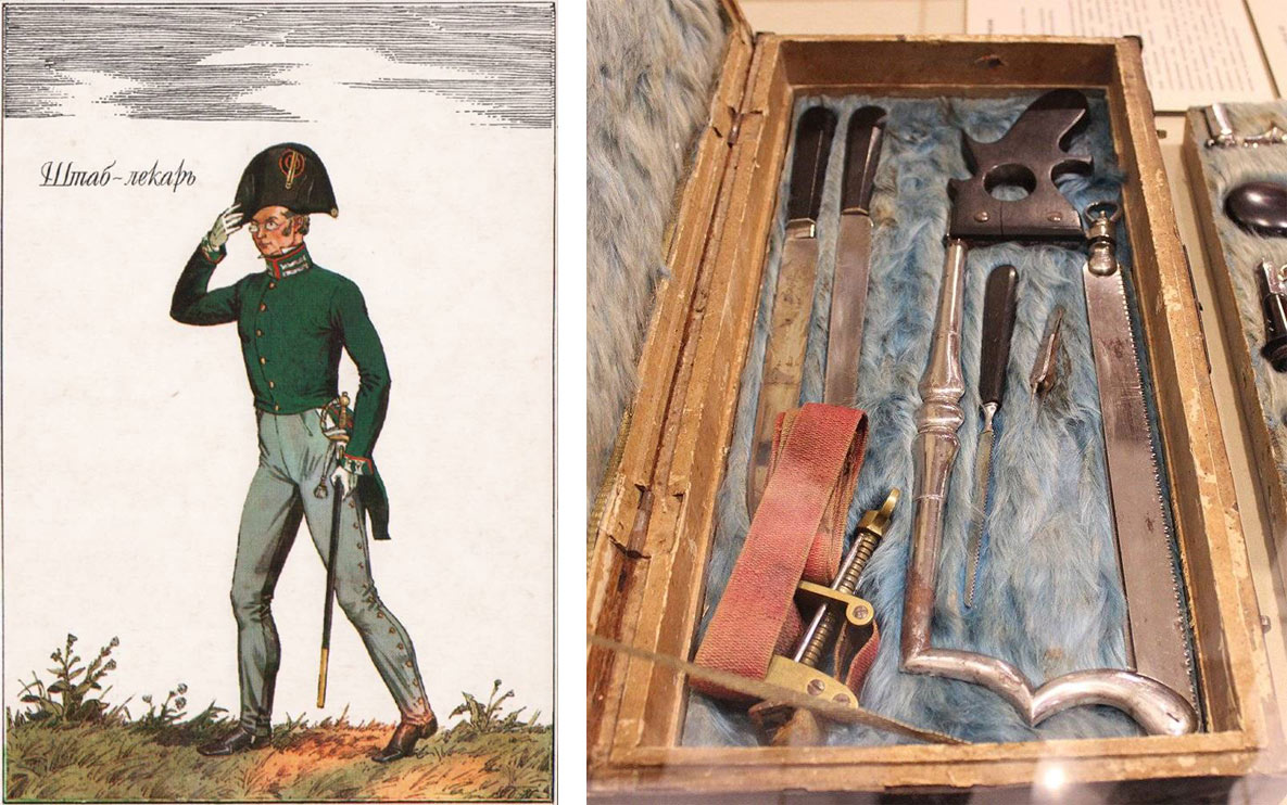 Униформа штаб-лекаря и стандартный набор инструментов. Даже белые халаты ещё "не придуманы", униформа хирурга - КОЖАНЫЙ ФАРТУК. 