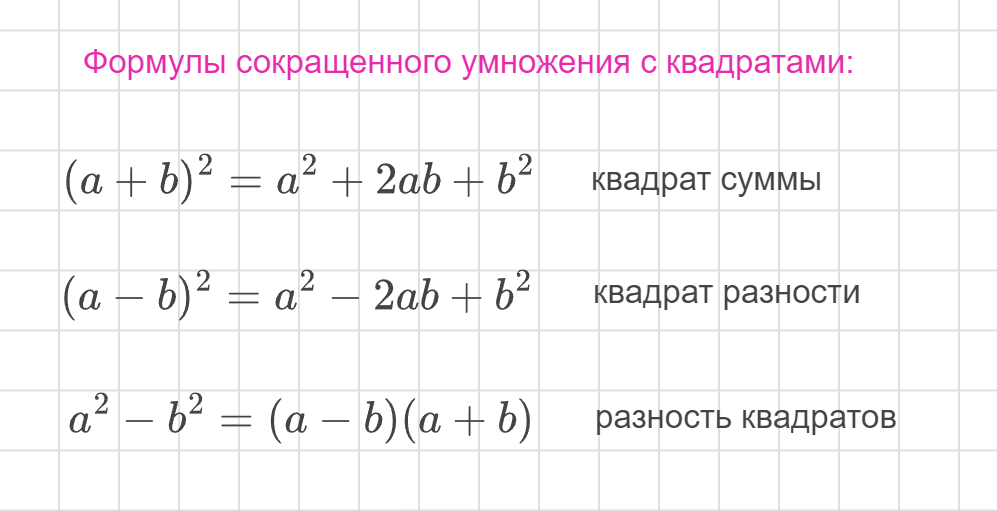 Формулы сокращенного умножения с квадратами