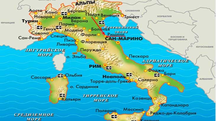 Римини на карте Италии.