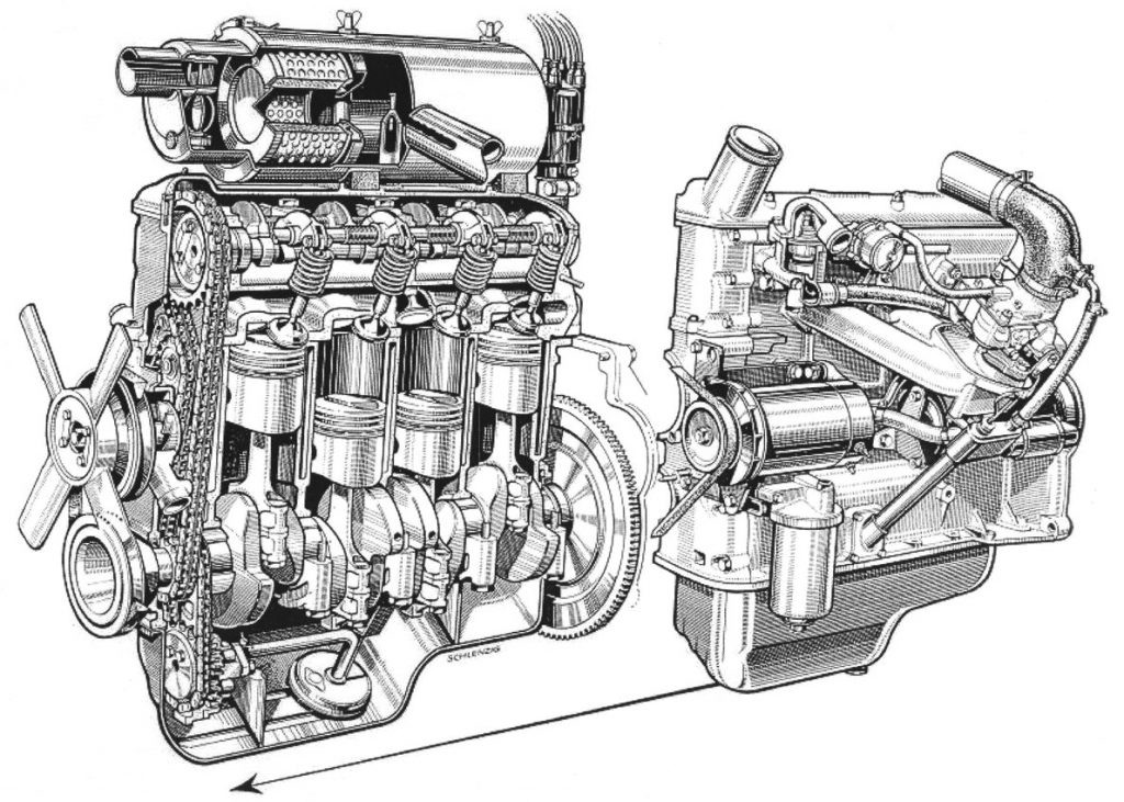 Мотор BMW-1500, 1962 год. Любой желающий может сравнить его устройство с аксонометрическими чертежами двигателя УЗАМ-412, выложенными в Интернете, чтобы убедиться в самостоятельности конструкции И.И. Окунева.