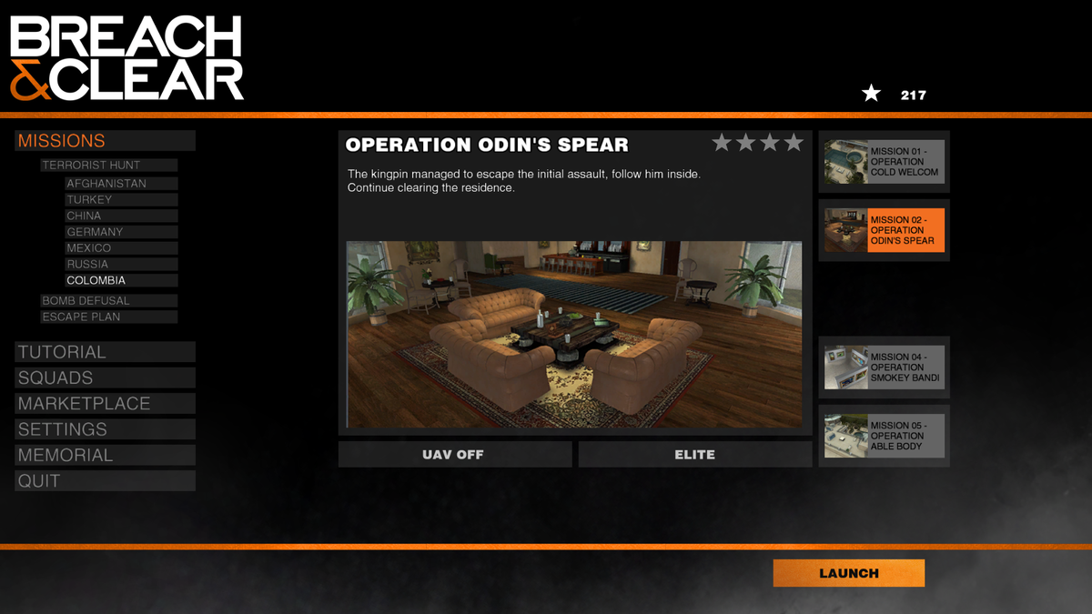 Окно выбора миссий