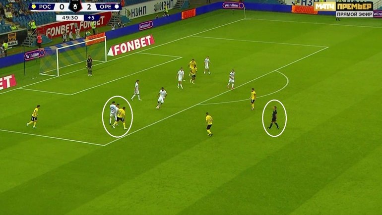    Игровой эпизод матча «Ростов» — «Оренбург».Скриншот трансляции