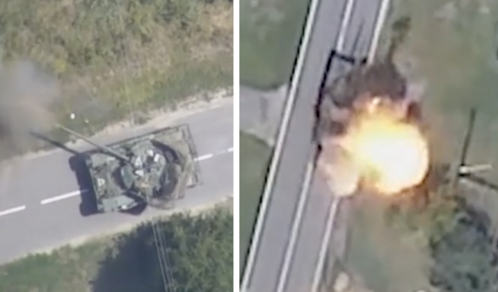 Украинский танк Т-80 уничтожен ударом беспилотника в Курской области