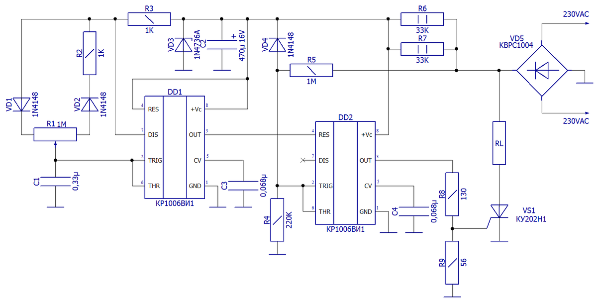 Схема электрическая принципиальная ИМС таймера в регуляторе мощности