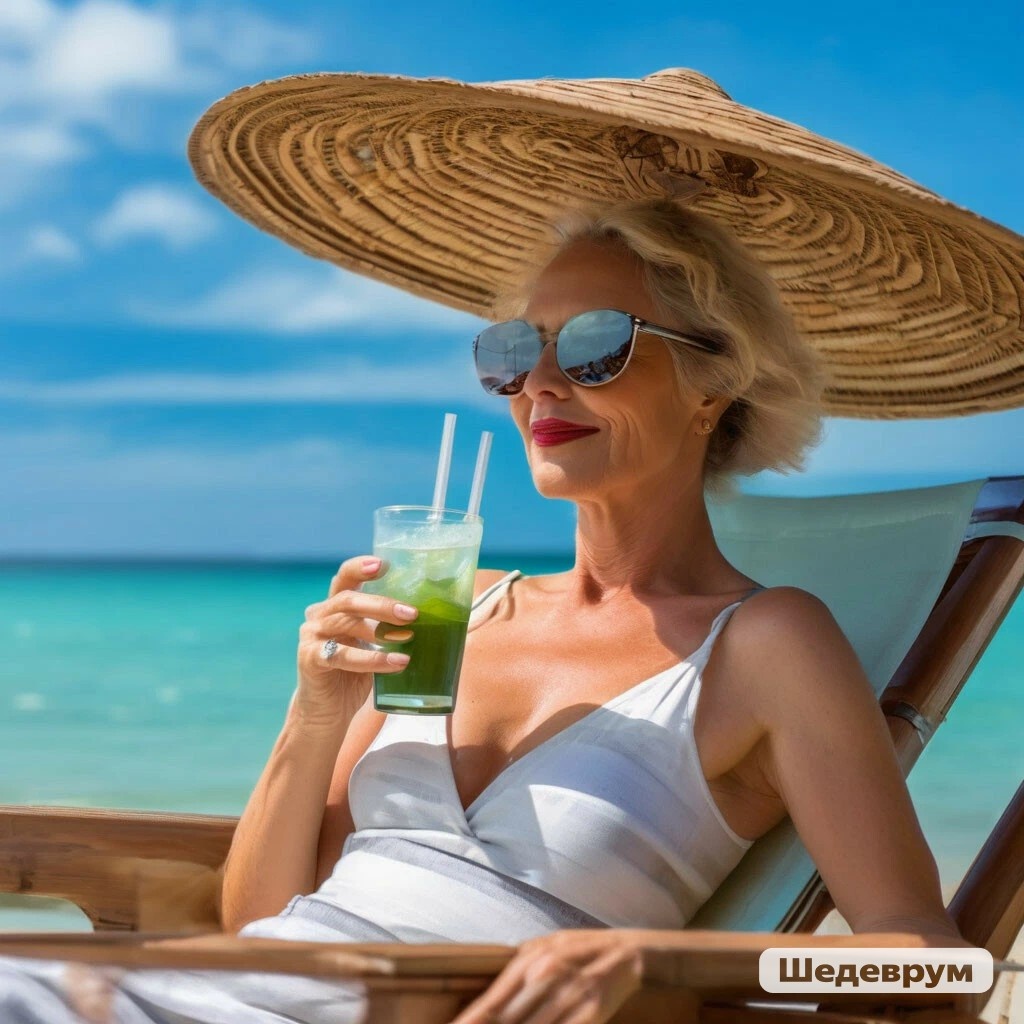 Сгенерировано автором в Шедевруме. Осуждаемый некоторыми моими ровесницами образ пенсионерки: мохито, Бали. В гардеробе сумки (10 и более). Нет бы отдать всё заработанное детям. Фу такой быть. 