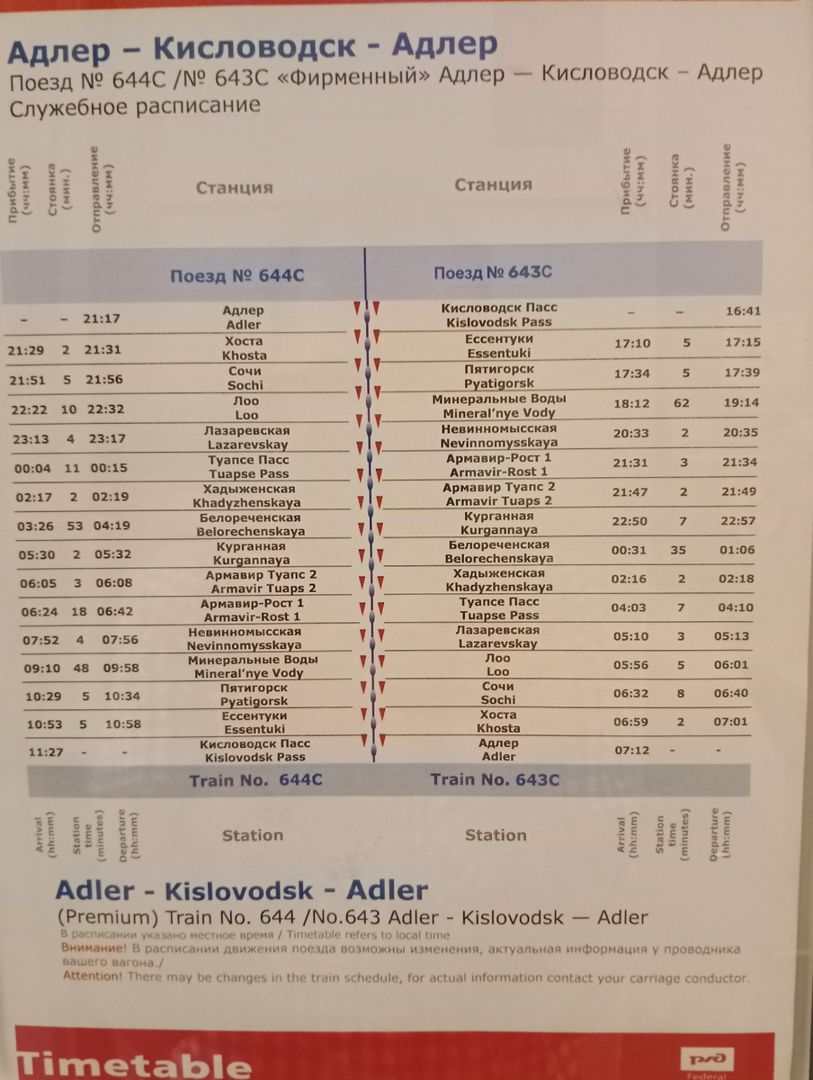 Расписание со временем прибытия на станции. Фото автора