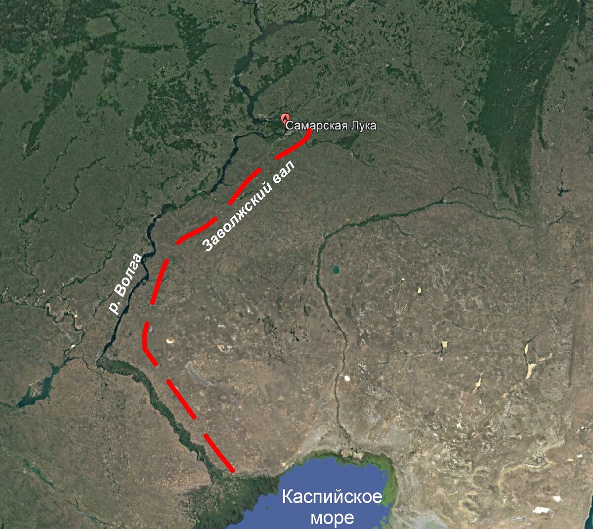 Карта расположения Заволжского вала.