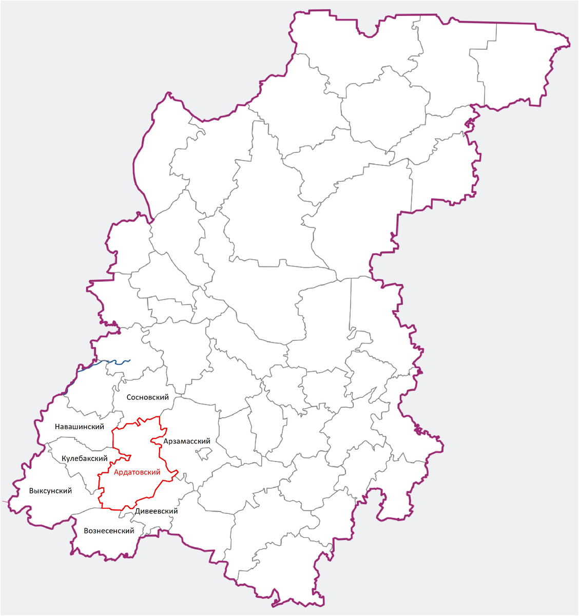 Ардатовский район на карте Нижегородской области