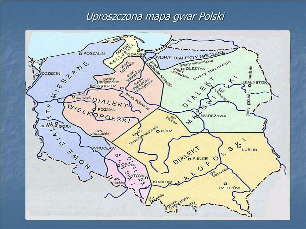 Карта  распространения  польских  субэтнических  диалектов  и  говоров  различных  этнографических  групп