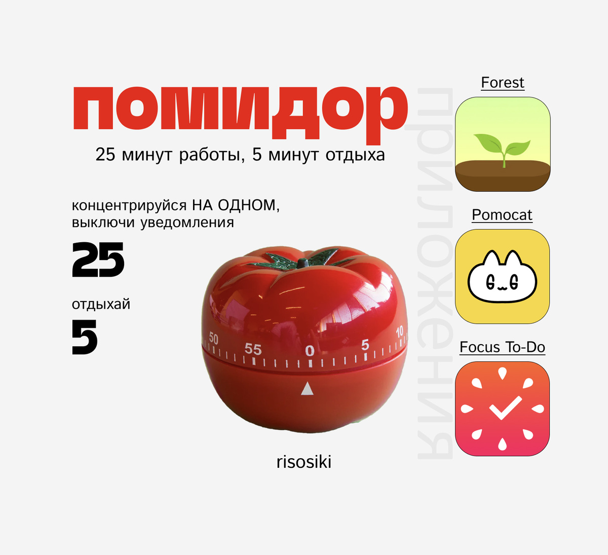 Техника "Помидор" или "pomodoro". Полезное приложение, чтобы не отвлекаться и эффективно выполнять задания.