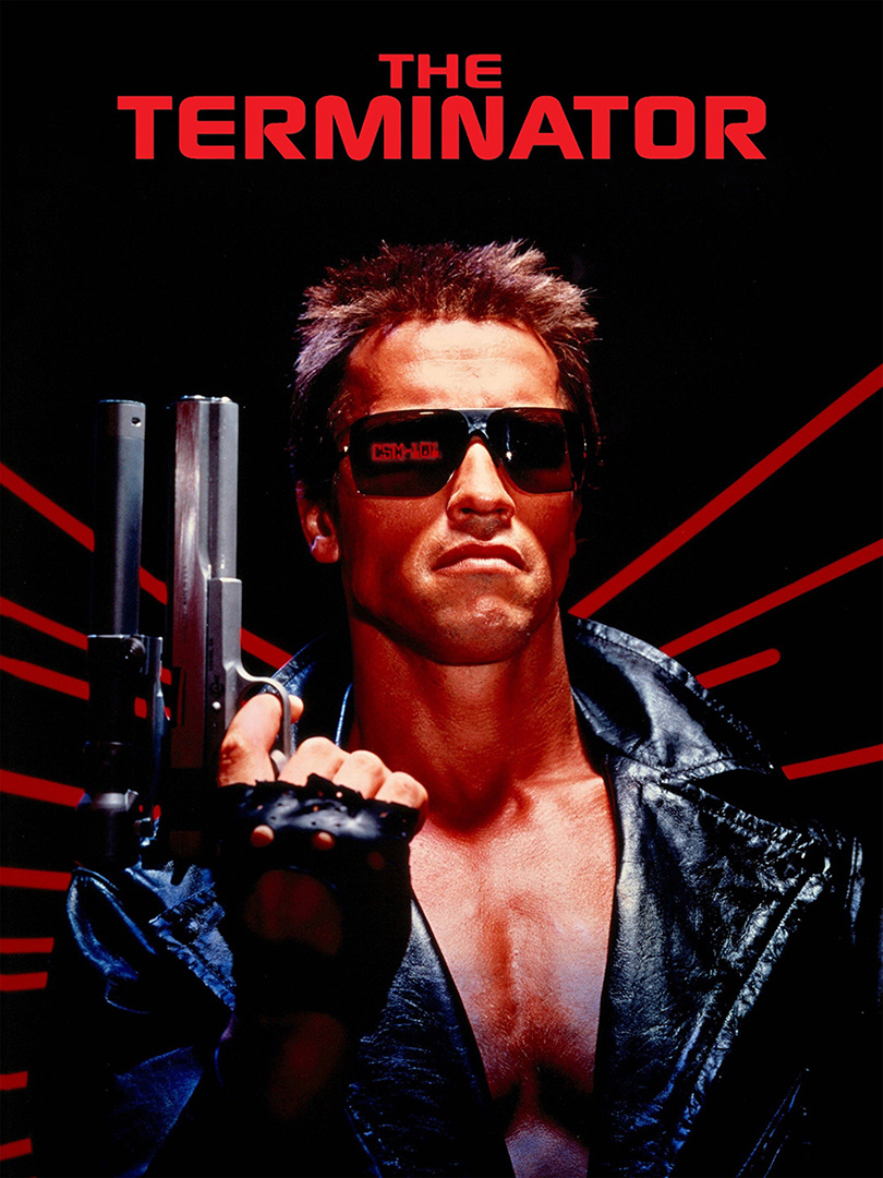 Арнольд Шварценеггер в роли киборга-убийцы T-800 / Постер к фильму «Терминатор» (1984)