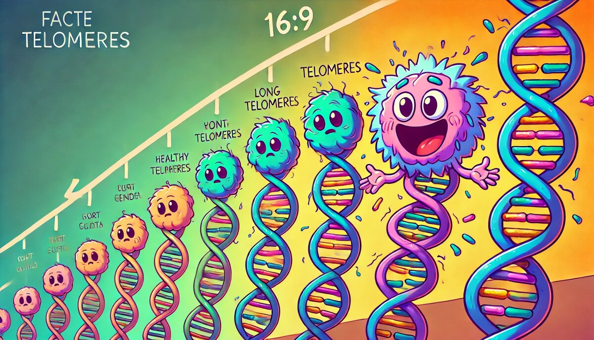 Теломеры – это защитные колпачки на концах хромосом, которые с каждым делением клетки укорачиваются. Когда теломеры становятся слишком короткими, клетка перестает делиться и может погибнуть. Учёные связывают укорочение теломер с процессами старения и появлением возрастных заболеваний, таких как рак и сердечно-сосудистые патологии.
