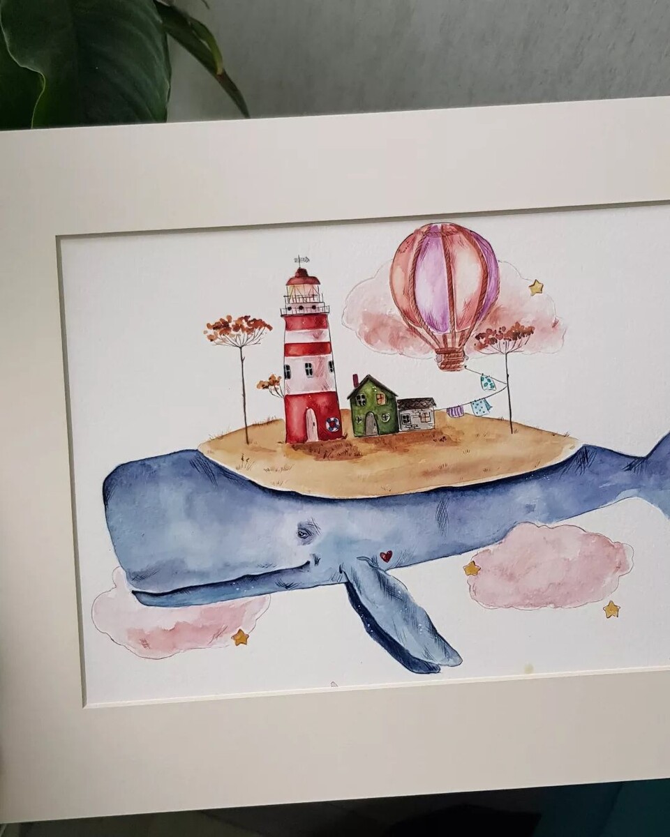 Первые образы, которые начала создавать Анна для открыток, — киты с маяками на спинах.