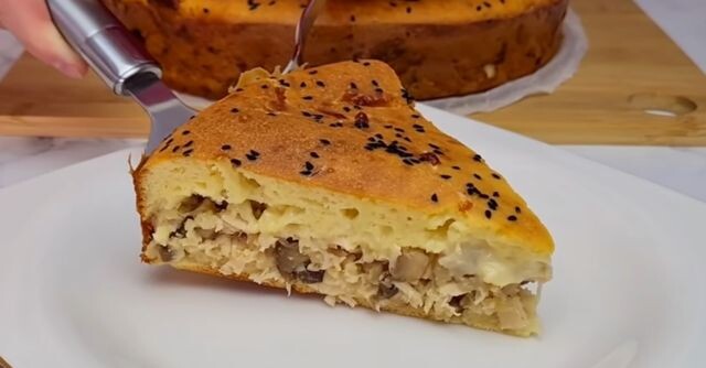 Заливной пирог с курицей и грибами в духовке — рецепт на майонезе