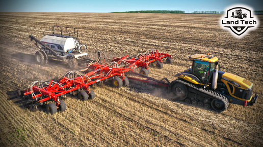 Большая сеялка для большого трактора гусеничный Challenger MT855C и Bourgault шириной 18 метров!