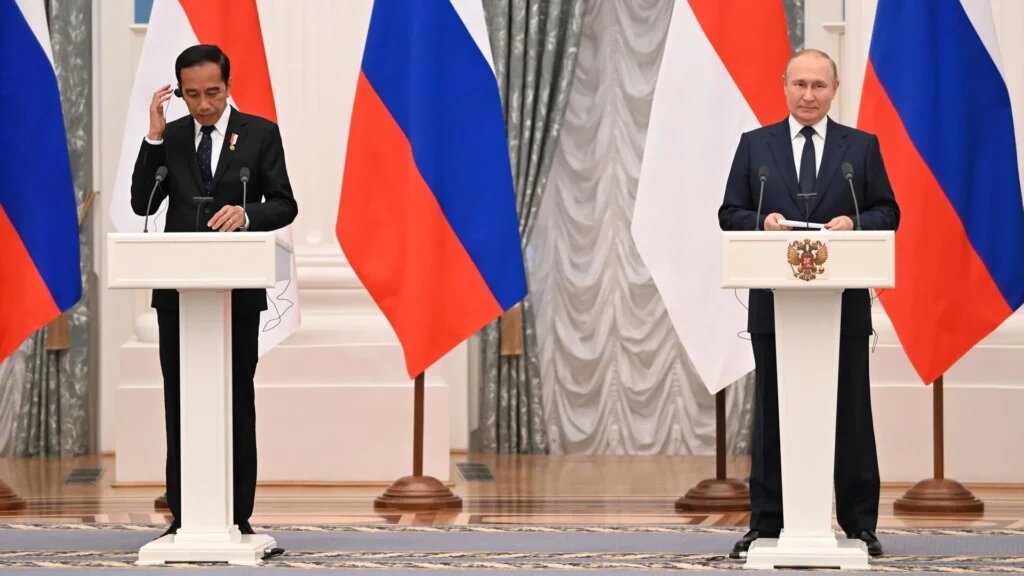 Президент России Владимир Путин и президент Индонезии Джоко Видодо на пресс-конференции по итогам встречи в Москве. (© РИА Новости / Павел Бедняков)