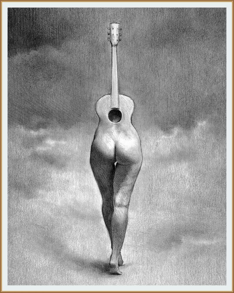 Рисунок художника РАУФ ХАГИГИ / Raoof Haghighi под названием  "  Моя гитара "