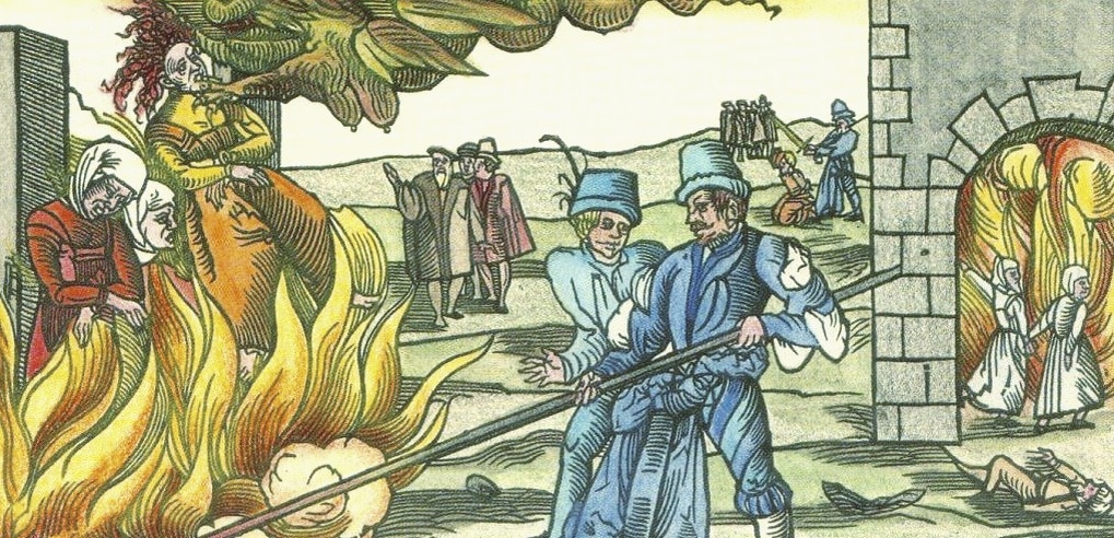 Сожжение ведьмы в Деренбурге, графство Рейнштейн. Рисунок 1555 года