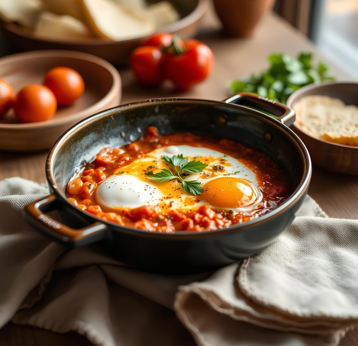 Приготовьте менемен, чтобы насладиться насыщенным вкусом и ароматом, который подарят свежие помидоры, сладкий перец и лук. Это идеальный способ начать день с сытного и полезного блюда!