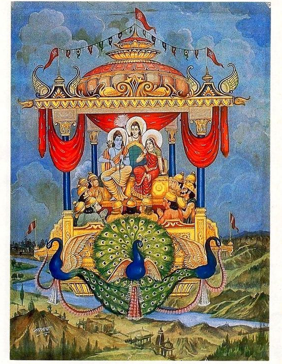 Герои Рамаяны возвращаются в Айодхью на вимане. Источник: hinducosmos.tumblr.com