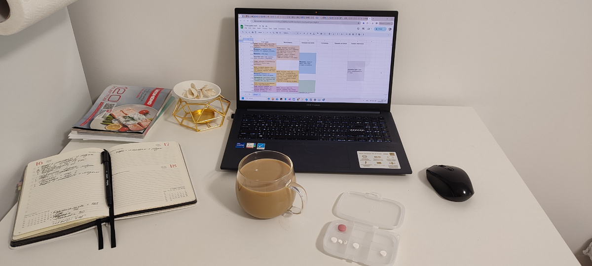 Перепроверяю свой план. Принимаю утренние таблеточки и отпаиваюсь кофе. 