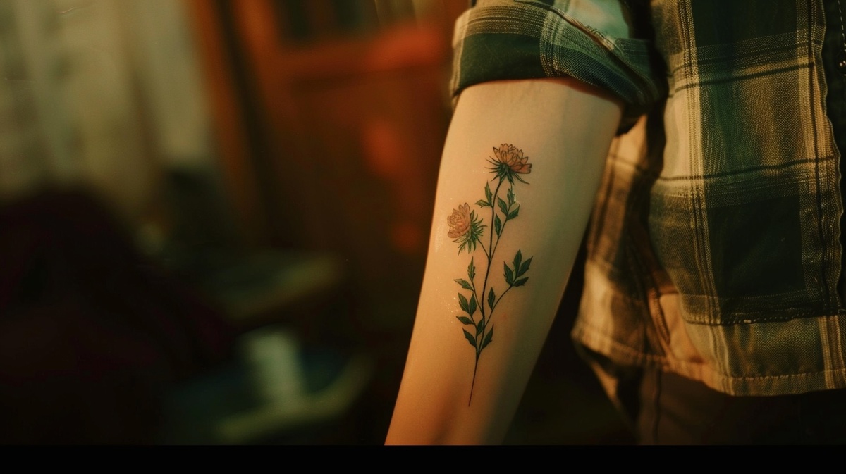 Модная минималистичная татуировка на руке, выполненная в 2024 году.