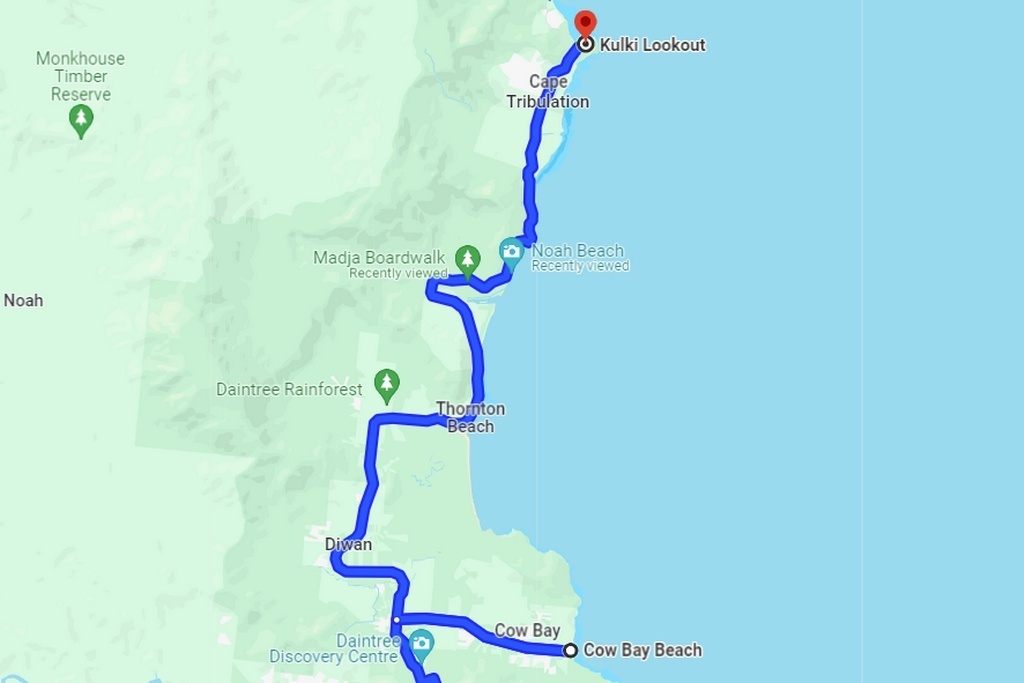 Заключительная часть нашей автомобильной поездки до Кейп-Трибьюлешен, источник Гугл-мэпс