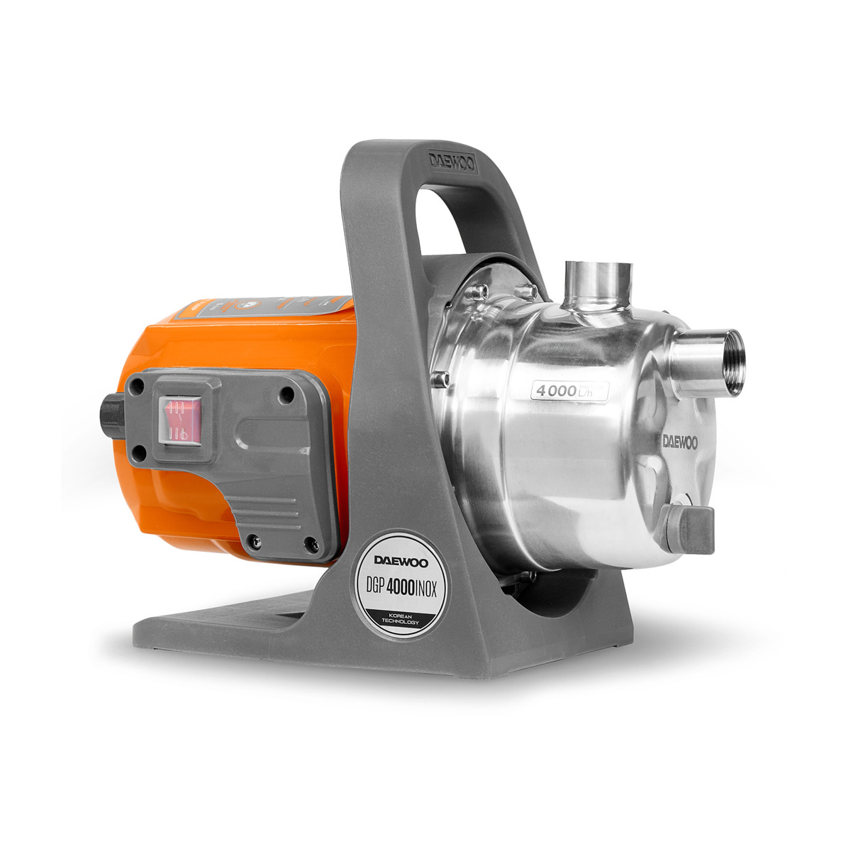Садовый насос DAEWOO DGP 4000 INOX оснащен удобной ручкой для переноски