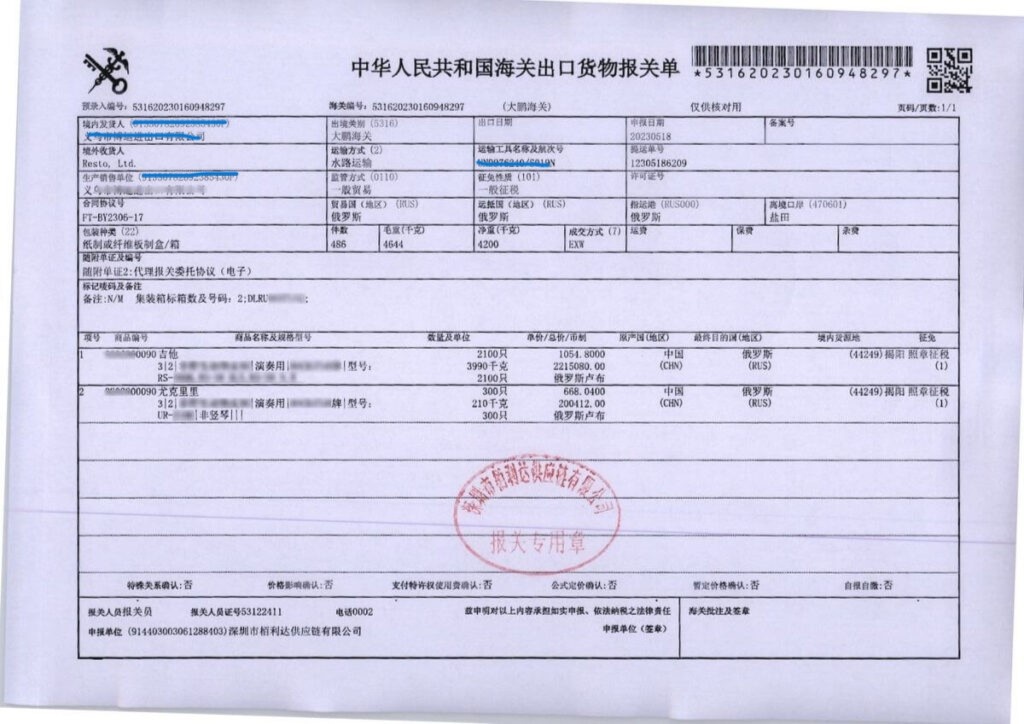 Как выглядит экспортная декларация 