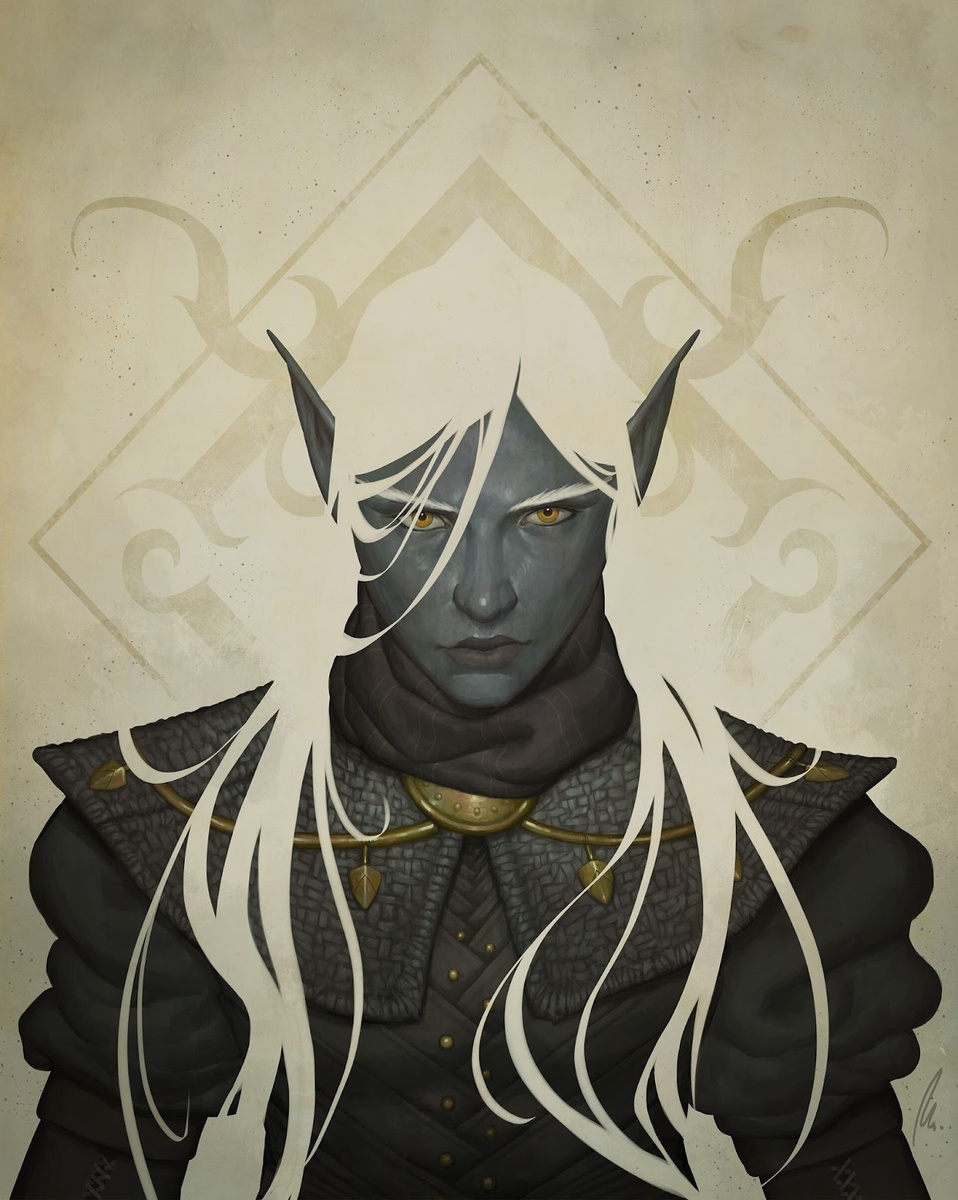 Негативное пространство подчеркивает цвет кожи темного эльфа, а также черты его лица, глаза. Самим пространством выступает светлый фон вместе с белыми волосами, которые будто сливаются. Автор: Max Elmberg Sjöholm. Ссылка: https://www.artstation.com/maxes