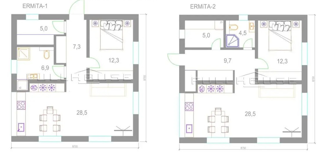 Два варианта планировки дома ERMITA