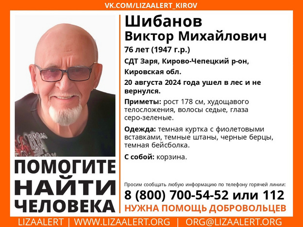    В Кирово-Чепецком районе пропал 76-летний Виктор Шибанов