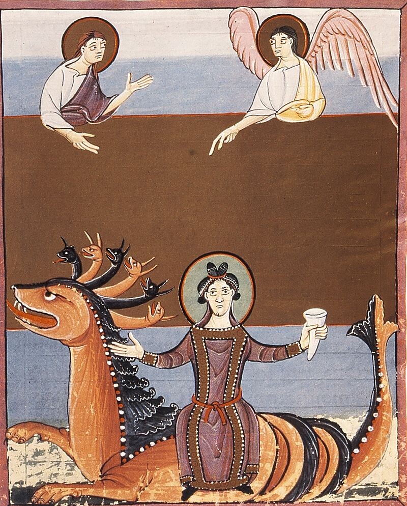 Η Πόρνη της Βαβυλώνας (μικρογραφία από την Αποκάλυψη του Μπάμπεργκ, 11ος αιώνας).