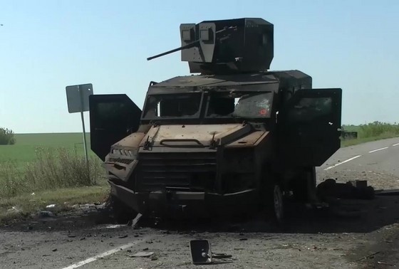    Уничтоженная военная техника колонны ВСУ, остановленной в Курской области морскими пехотинцами Черноморского флота ВМФ РФ