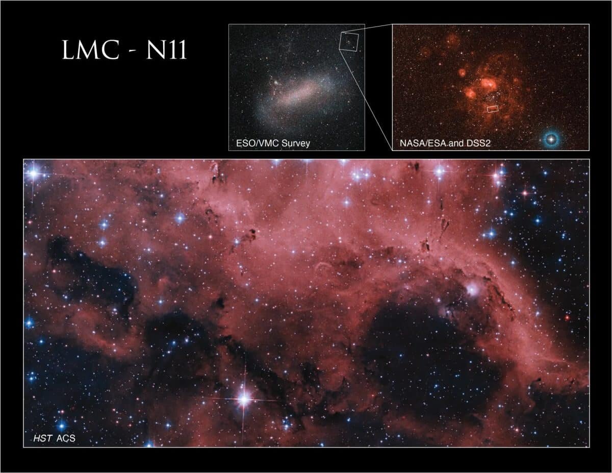    Скопление эмиссионных туманностей N11 / © NASA, ESA, and J. M. Apellaniz
