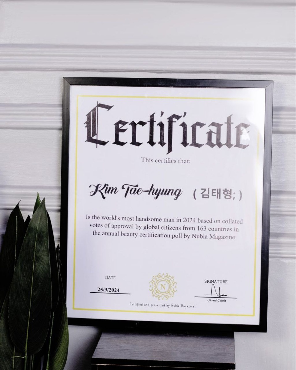 Официальный сертификат для Тэхёна от Nubia Magazine